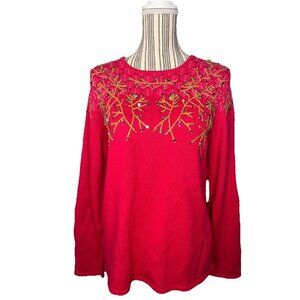 Susan Bristol Women's Hand Embroidered Holiday Sweater - Size L